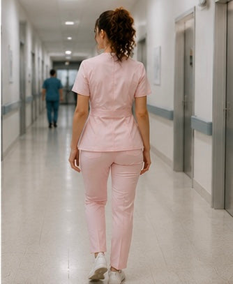 Bluză Medicală ZIBA ÉLÉGANCE | Roz Pudrat + Pantaloni Cadou