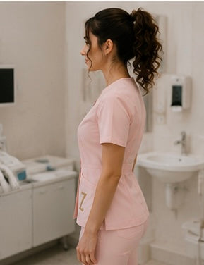 Bluză Medicală ZIBA ÉLÉGANCE | Roz Pudrat + Pantaloni Cadou