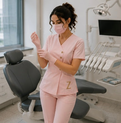 Bluză Medicală ZIBA ÉLÉGANCE | Roz Pudrat + Pantaloni Cadou