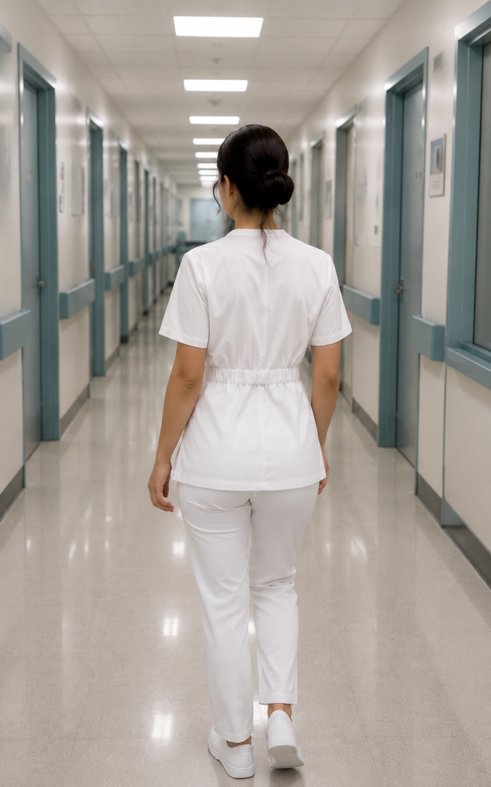 Bluză Medicală ZIBA PURE | Alb + Pantaloni Cadou