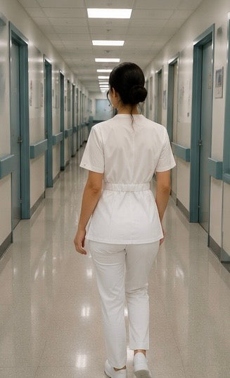 Bluză Medicală ZIBA PURE | Alb + Pantaloni Cadou