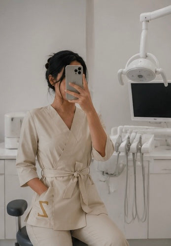 Bluză Medicală ZIBA ESSENCE | Bej + Pantaloni Cadou